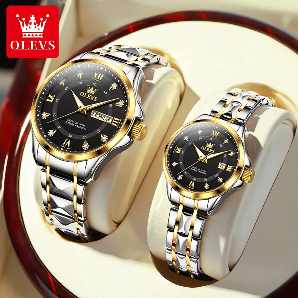 OLEVS Original Luxury Brand Couple Watch Waterproof Romantic Quartz Watch Luminous Fashion Men's and Women's Watches Diamond