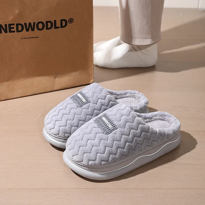 Classic Men Winter Anti-slip House Slippers Women Indoor Home Shoes Unisex Couple Anti-skid Soft Cozy Cotton Footwear
