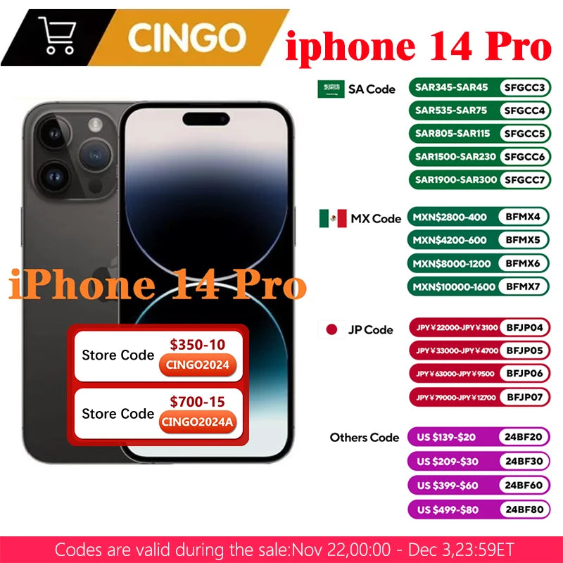 Unlocked Used Apple iPhone 14 Pro 128GB 256GB 512GB ROM 6GB RAM  Dual eSIM  1SIM+ 1eSIM 6.1" OLED Face ID NFC A15  5G Smartphone