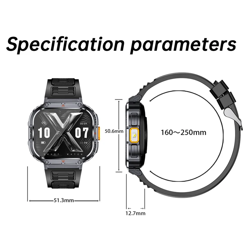 LOKMAT Sport Smart Watch IP68 Waterproof Big Screen Smartwatches with LED Flashlight Message Push BT Calls Watch for Smart Phone