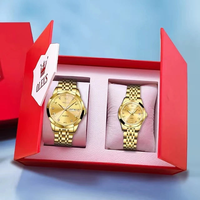 OLEVS 9931 Quartz for Couple Solid Stainless Steel Strap Rhombus Design Fashion Business Wristwatch Men's Watches Waterproof Set