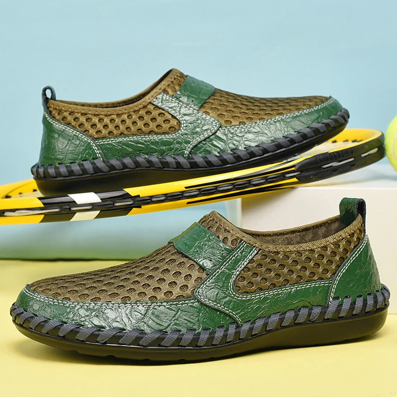 CLOHOO Hand Stitched Handmade Casual Mesh Men's Shoes Comfortable and Breathable Mesh Shoes