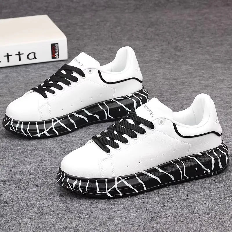 Fashionable men's shoes, versatile white couple's sneakers, breathable sports and leisure thick-soled women's white shoes