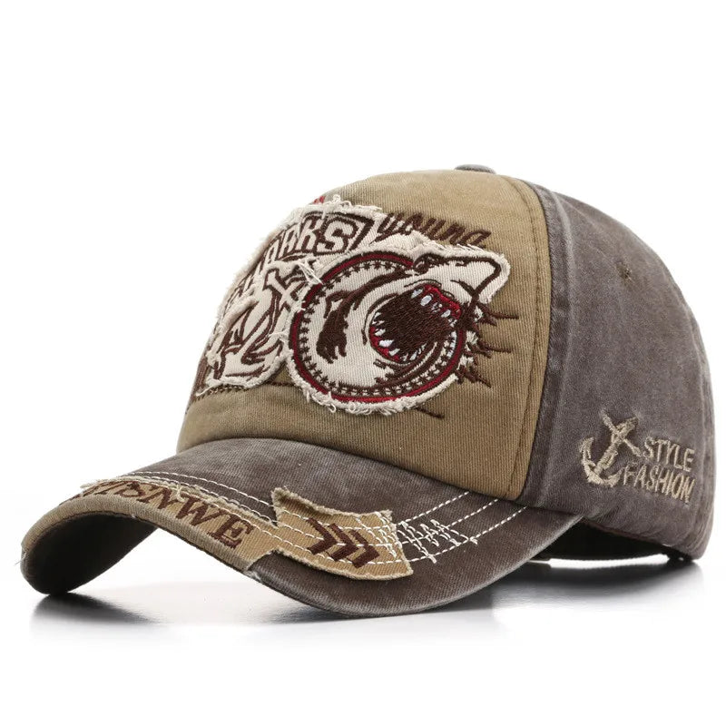2022 Men's and Women's Outdoor Baseball Cap Shark Cowboy Hat Adjustable Peaked Cap Sun Hat Embroidered Washed Cotton Hat Couple