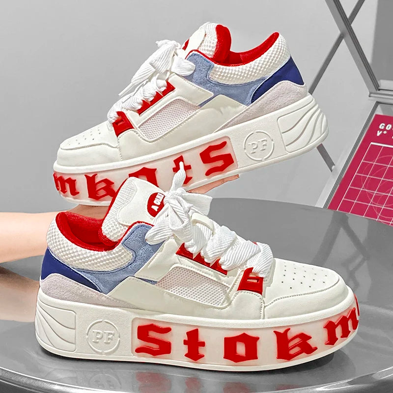 Sneakers Casual Men Designer White Shoes Fashion Microfiber Leather Fabric Breathable Height Increased Flat Platform Board Shoes