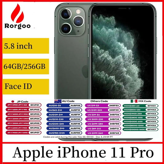 Original Apple iPhone 11 Pro Smartphone LTE Mobile Phone Used NFC 5.8" 64/256/512GB Triple 12MP A13 Bionic 4K HDR CellPhone