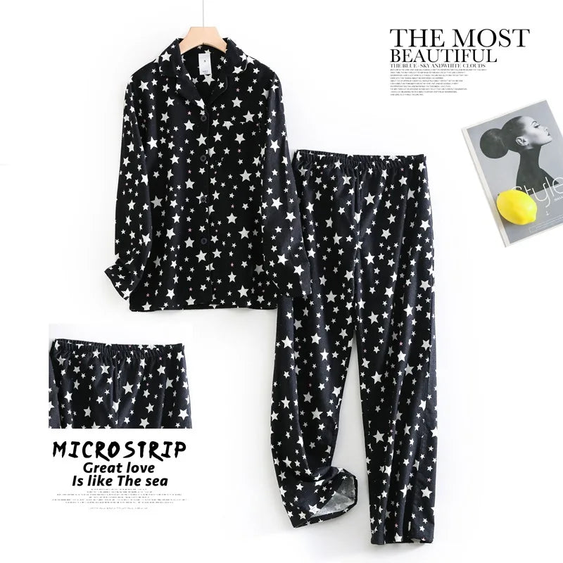 Women's Autumn and Winter Cartoon Printed Fashion Pattern Cotton Warm Brushed Homewear Pajamas Suit for Women Sleepwear