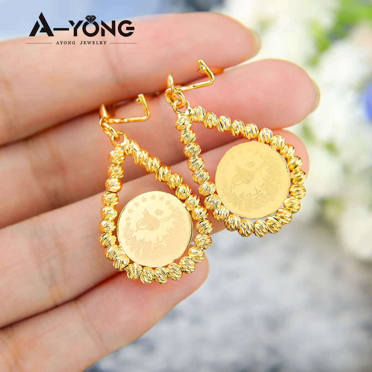 Arab Gold Color Drop Earrings 18K Copper Gold Plated Bead Turkish Fashion Dangle Earring Women Luxury Wedding Party Jewelry Gift