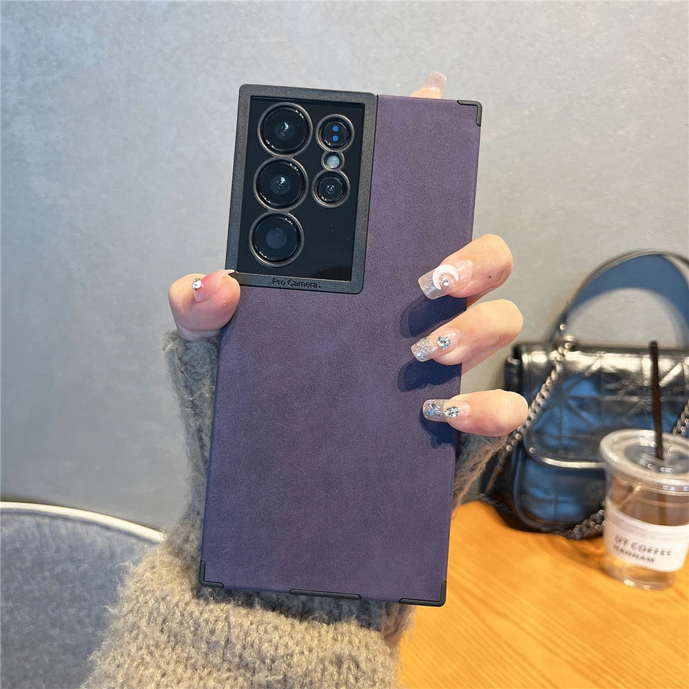 Luxury Suede Leather Soft Case For Samsung Galaxy S24 S23 S22 Ultra Silicone Matte Shockproof Camera Protection Bumper Cover