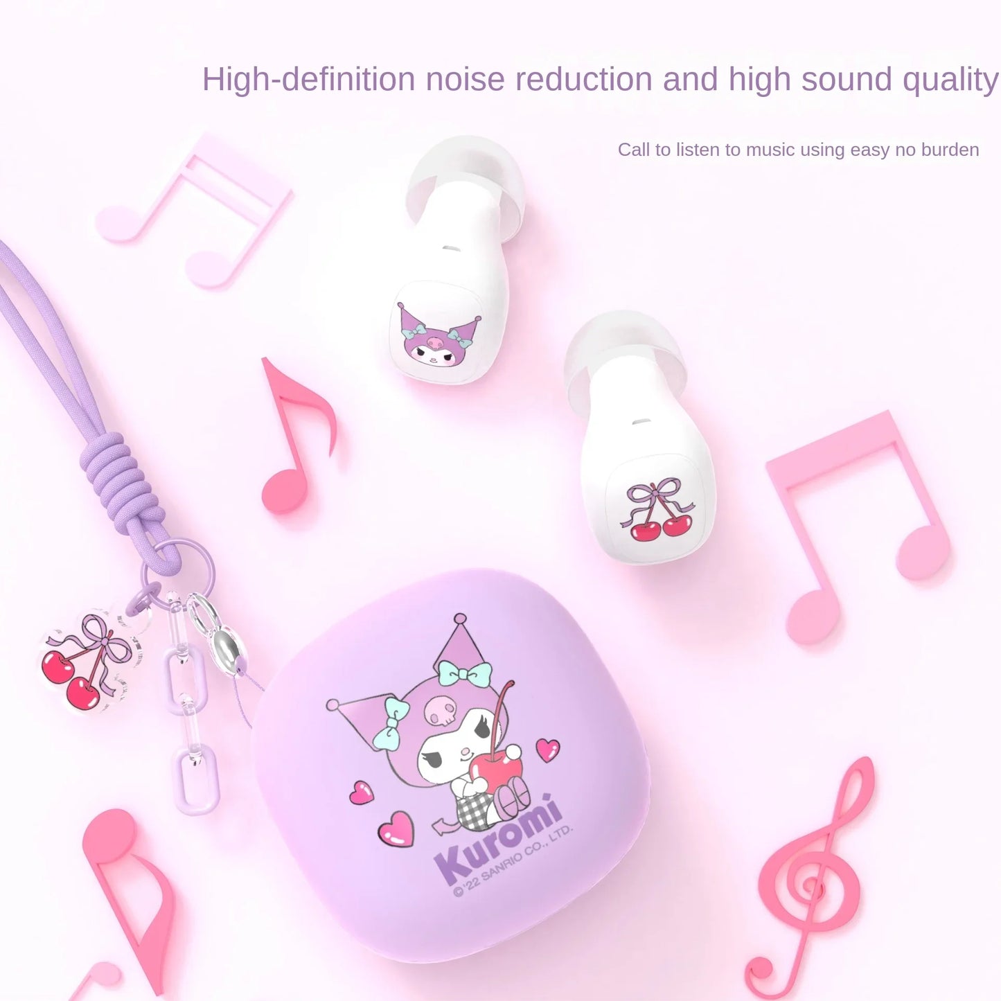 سماعات أذن بلوتوث Sanrio Kuromi Cinnamoroll True Wireless من Pochacco Sport Noise Cancelling مع خاصية التحكم باللمس وألعاب سماعة الرأس