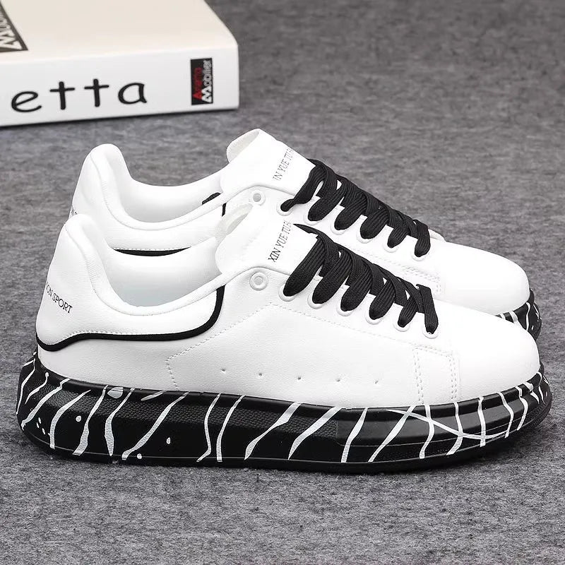 Fashionable men's shoes, versatile white couple's sneakers, breathable sports and leisure thick-soled women's white shoes