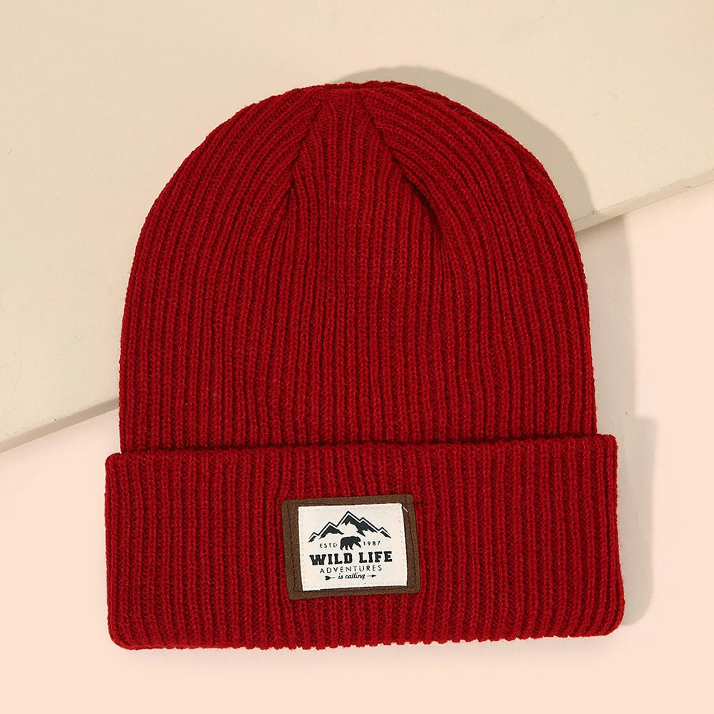 Autumn/Winter Labeled Beanie Unisex Outdoor Stretch Foldable Knitted Hat Warm Pullover Cap for Men Woman Cycling Travel Hiking
