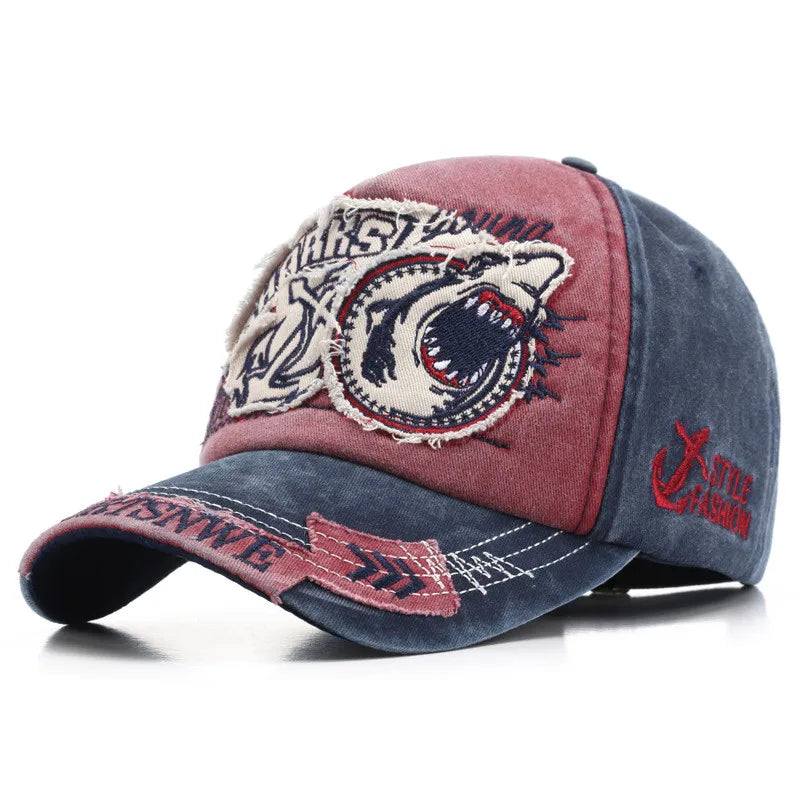 2022 Men's and Women's Outdoor Baseball Cap Shark Cowboy Hat Adjustable Peaked Cap Sun Hat Embroidered Washed Cotton Hat Couple