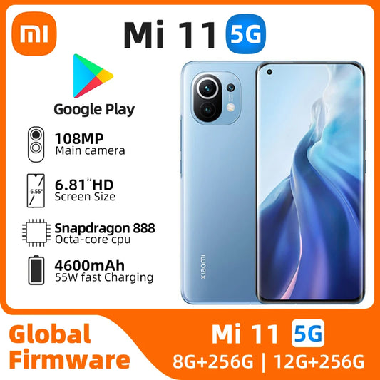 Xiaomi Mi 11 Android 5G Unlocked 6.81 inch 12GB RAM 256GB ROM Snapdragon 888 All Colours in Good Condition used phone
