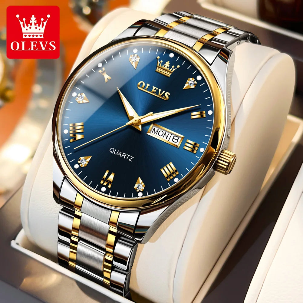 OLEVS 5563 Diamond Luxury Quartz Couple Watches Stainless Steel Waterproof Watch For Men Women Dual Calendar Fashion Hand Clock