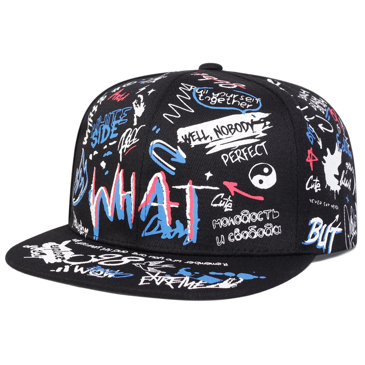 Unisex WHAT Graffiti Printing Hip-hop Hats Spring Autumn Outdoor Adjustable Casual Baseball Caps Sunscreen Hat