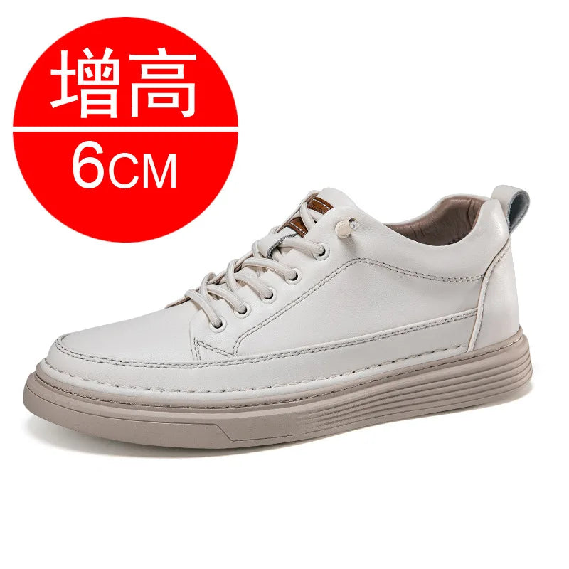 Plus Size 45 46 Men Elevator Shoes Summer Cow Leather Hollow Casual Sports Shoes Man 6cm Height Increasing Lift Sneakers Men