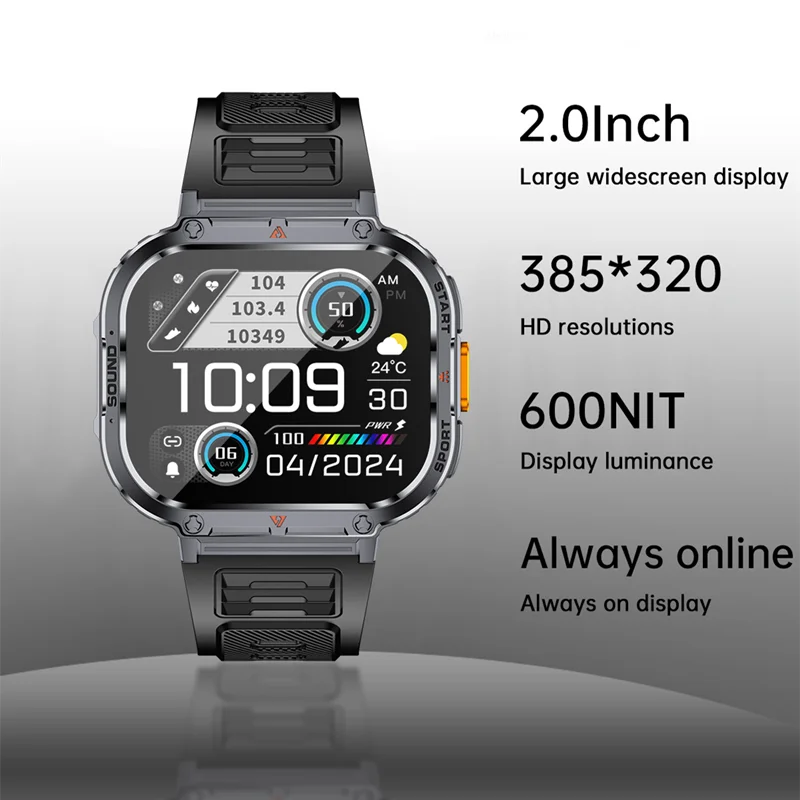 LOKMAT Sport Smart Watch IP68 Waterproof Big Screen Smartwatches with LED Flashlight Message Push BT Calls Watch for Smart Phone