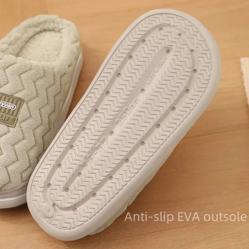 Classic Men Winter Anti-slip House Slippers Women Indoor Home Shoes Unisex Couple Anti-skid Soft Cozy Cotton Footwear