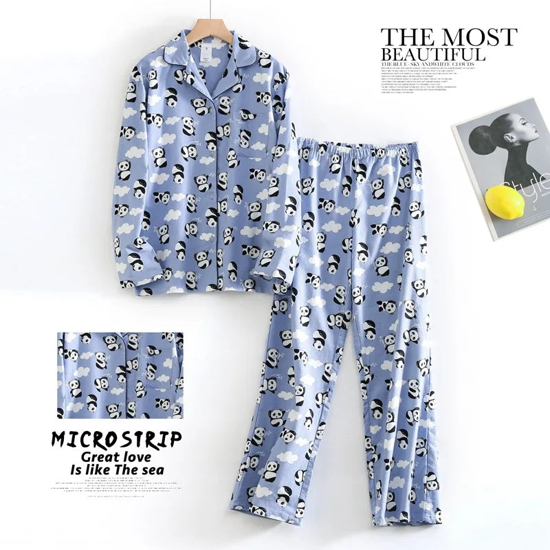 Women's Autumn and Winter Cartoon Printed Fashion Pattern Cotton Warm Brushed Homewear Pajamas Suit for Women Sleepwear