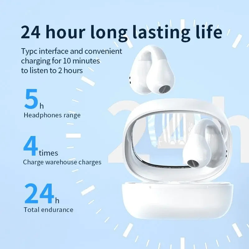 سماعات أذن TWS Bluetooth 5.3 بمشبك سماعة رأس لاسلكية مع ميكروفون سماعات أذن رياضية ستيريو عالية الدقة لهاتف iPhone وXiaomi