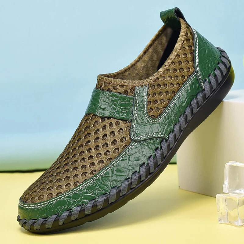 CLOHOO Hand Stitched Handmade Casual Mesh Men's Shoes Comfortable and Breathable Mesh Shoes
