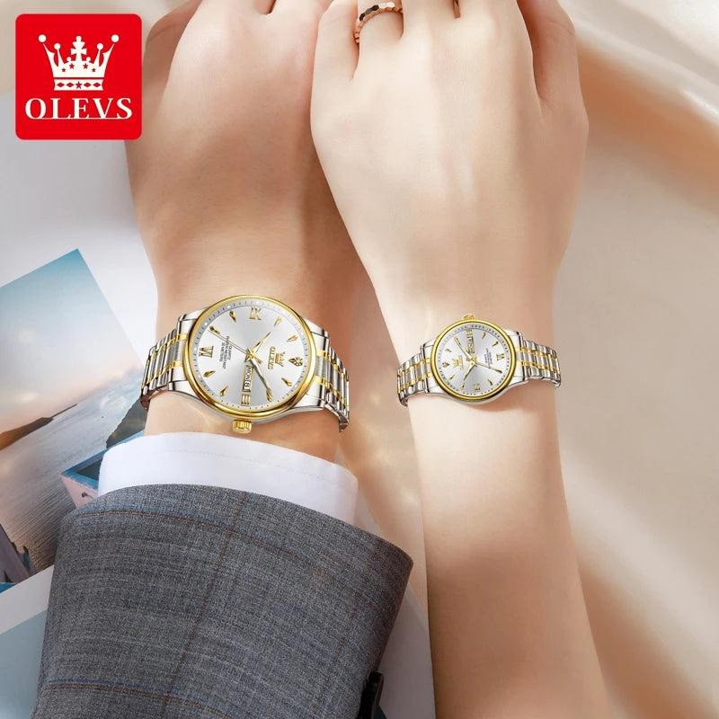 OLEVS Top Brand Couple watch Calendar Waterproof Luminous Quartz Watch for Men's and Lady's Original Fashion Lover's Watches