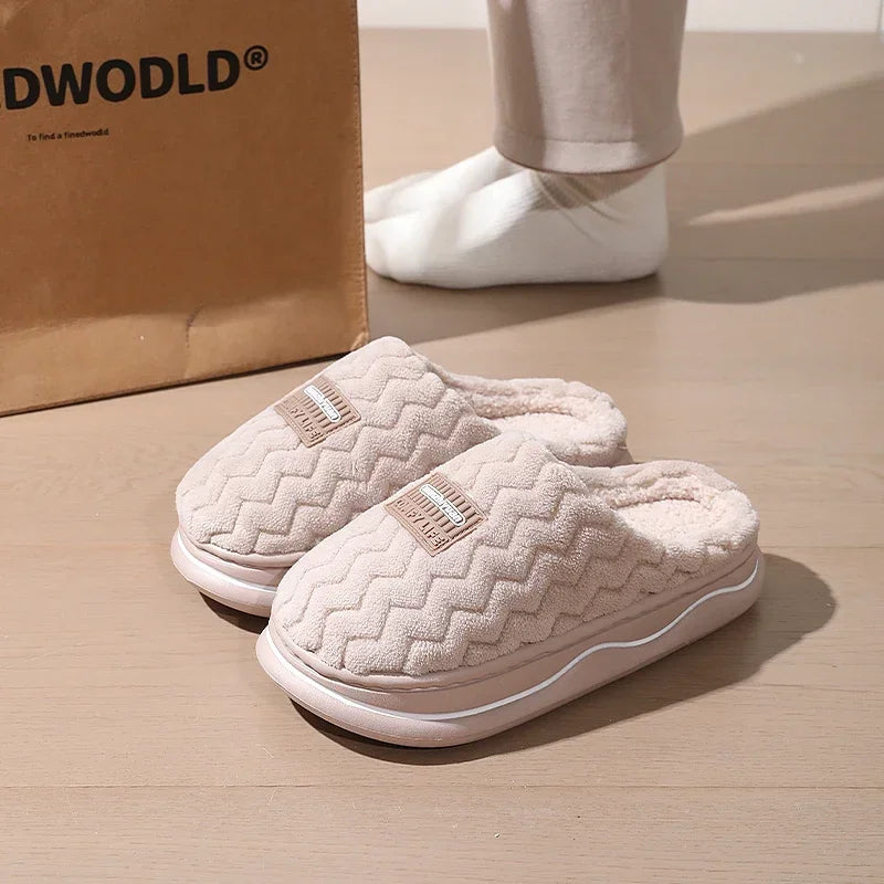 Classic Men Winter Anti-slip House Slippers Women Indoor Home Shoes Unisex Couple Anti-skid Soft Cozy Cotton Footwear