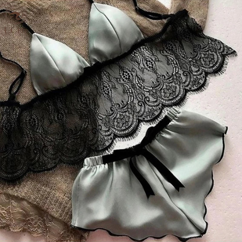 2023 New Pajamas for Women Sexy Satin Pajamas Set Comfortable Home Clothes Sleeveless Cute Bra  and Shorts V Neck Sleepwear