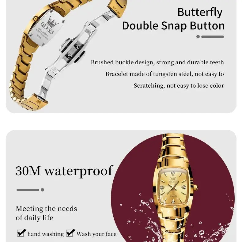 OLEVS 7006 Luxury Brand Couple Quartz Watch Elegant Diamond Date Clock Waterproof Tungsten Steel Band Classic Set Couple Watch