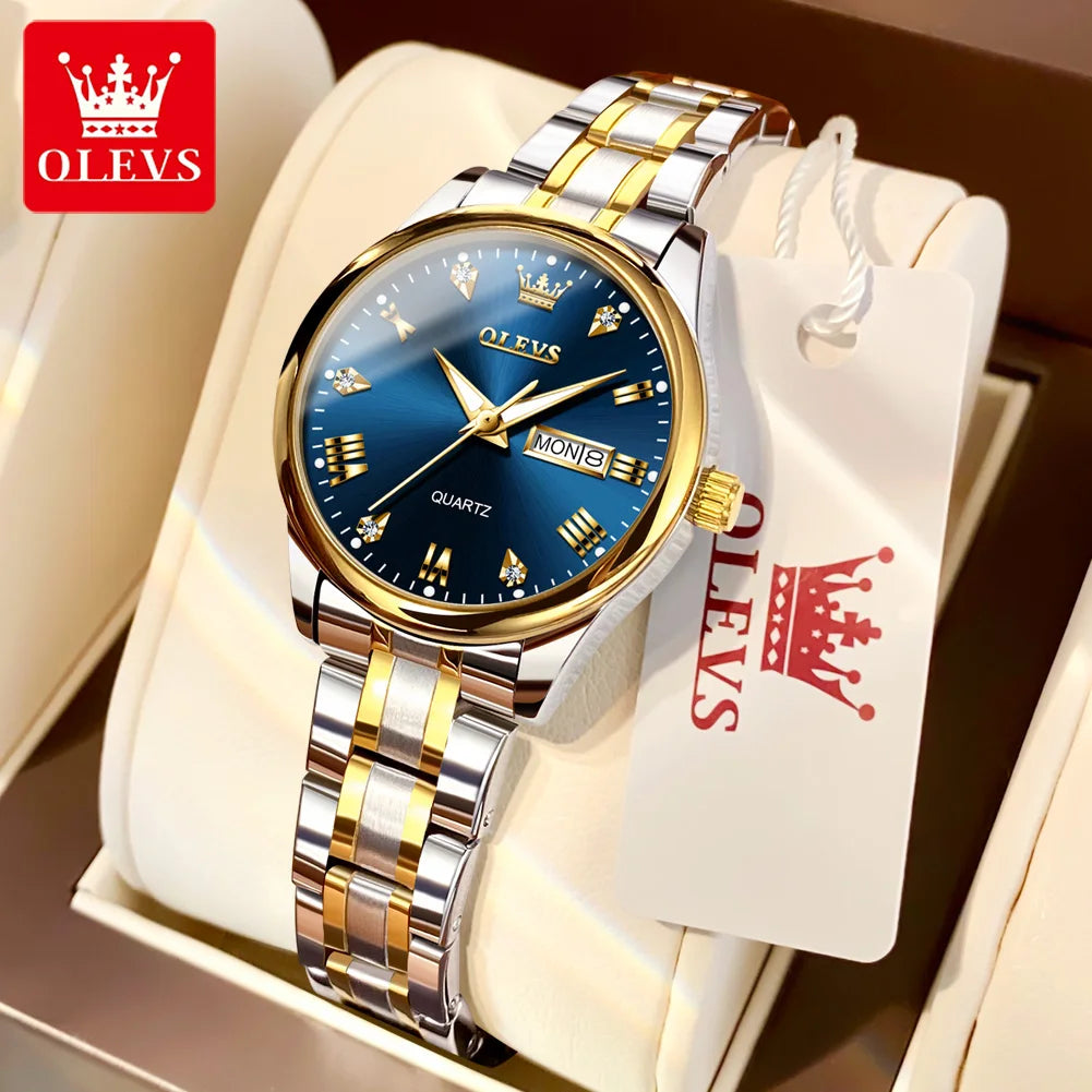 OLEVS 5563 Diamond Luxury Quartz Couple Watches Stainless Steel Waterproof Watch For Men Women Dual Calendar Fashion Hand Clock