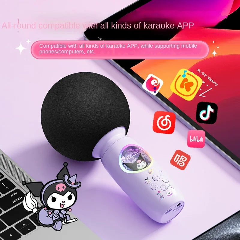 Sanrio Bluetooth Karaoke Machine Portable Speaker System Wireless Bluetooth Microphone With Light Machine Home Family Singing