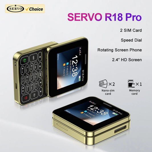 2024 NEW SERVO R18Pro Rotating Screen Mini Mobile Phone Flashlight Magic Voice 2.4" Button Slider Cell Phones Dual SIM Standby