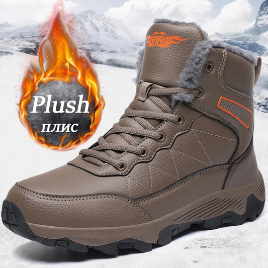 NeW Men Winter Snow Boots For Waterproof Leather Sneakers Super Warm Men's Boots Outdoor Male Hiking Boots Work Shoes Size 39-48