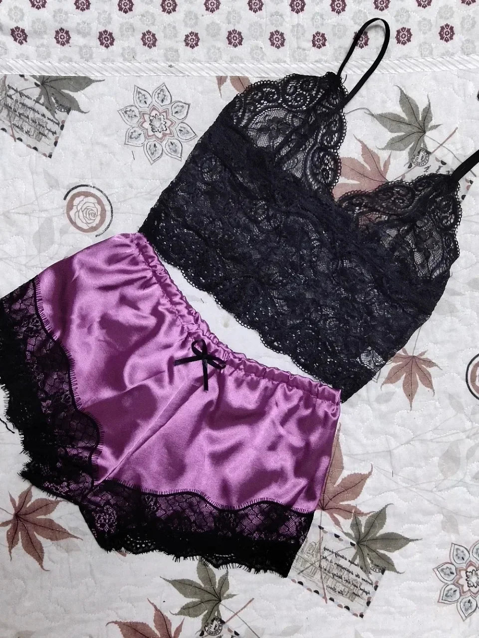 Women Fashion Elegant Pajama Sets Women Lace Silk Sleepwear Sexy Lingerie Crop Tops and Shorts Babydoll Loungewear Pijamas