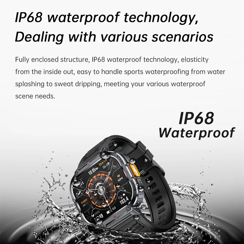 LOKMAT Sport Smart Watch IP68 Waterproof Big Screen Smartwatches with LED Flashlight Message Push BT Calls Watch for Smart Phone