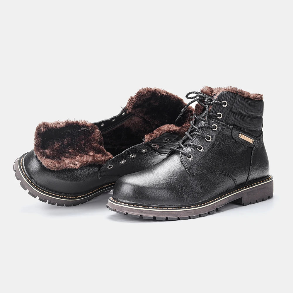 Men Boots Non-Slip Genuine Leather Comfortable Top Quality Warm Snow Boots Men
