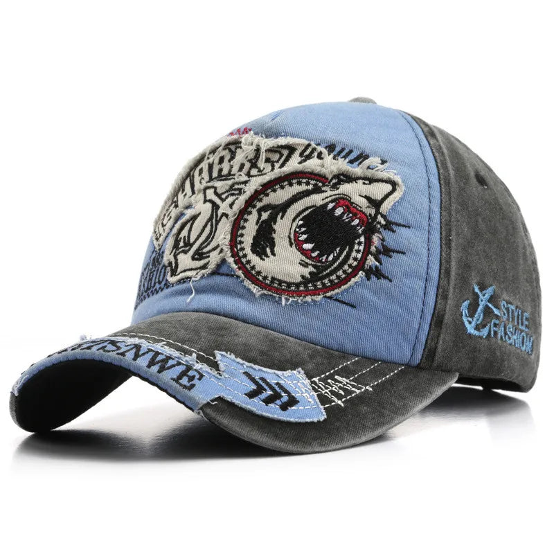 2022 Men's and Women's Outdoor Baseball Cap Shark Cowboy Hat Adjustable Peaked Cap Sun Hat Embroidered Washed Cotton Hat Couple