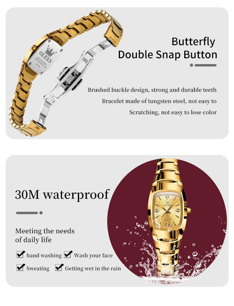 OLEVS 7006 Couple Watch for Men and Women Tungsten Steel Strap Waterproof Date Clock He and Her Watch Sets for Gifts Lover Watch