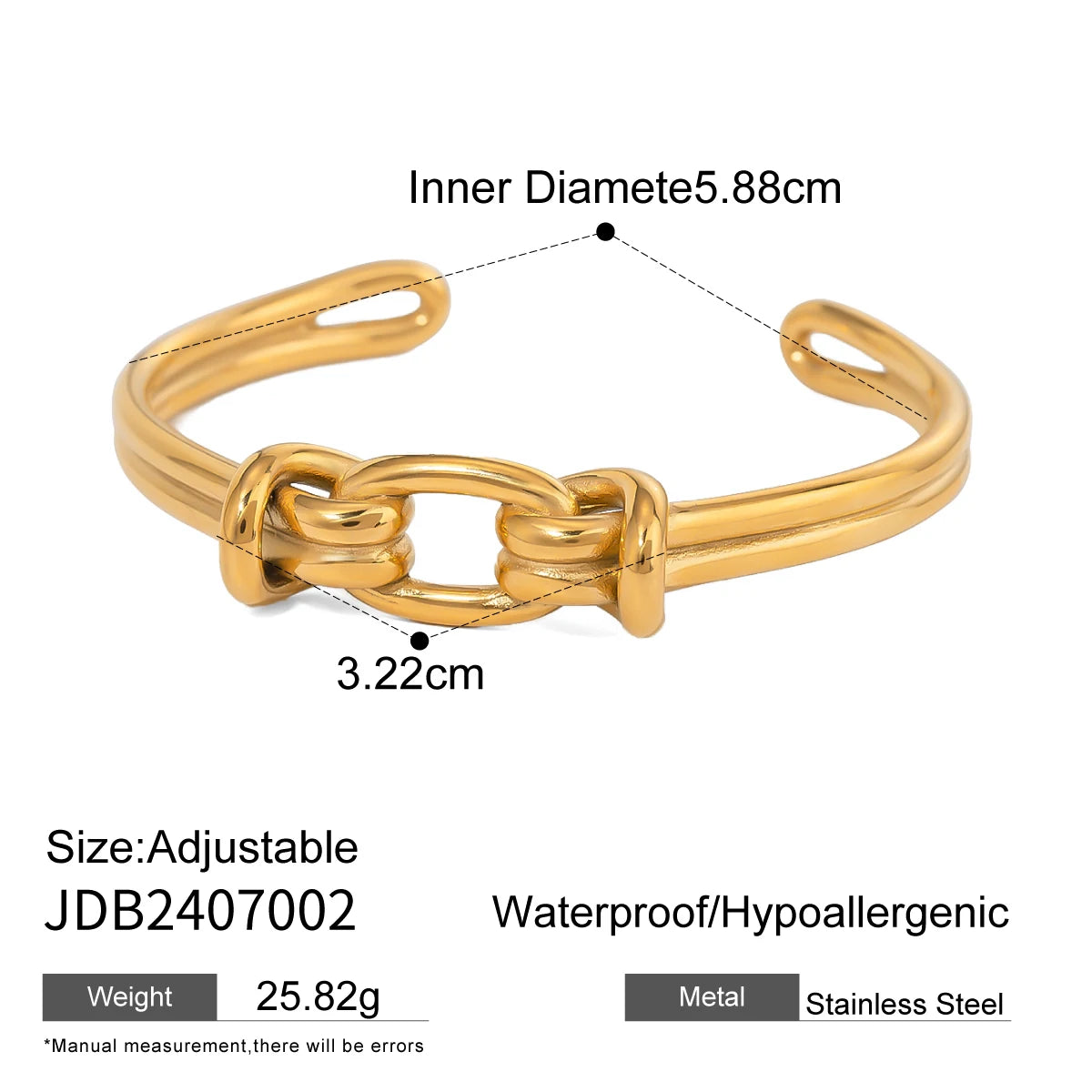 Uworld Waterproof 18K Gold Color Stainless Steel Irregular Geometric Open Cuff Bracelet Bangle Personalized Metal Texture Jewelr