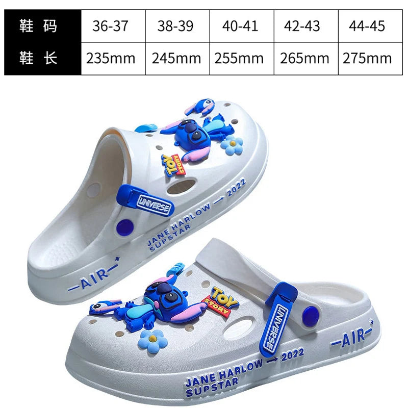 Stitch Cave Shoes 2024 Summer New Ins Trendy Outerwear Versatile Anti slip Thick Bottom Beach Headover Slippers for Men