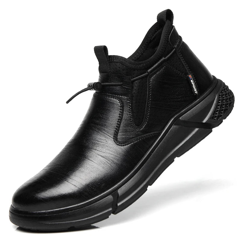 Black Leather Waterproof Safety Work Shoes for Men Office Boots Shoes Indestructible Non-slip Male Boots Footwear Spring Autumn