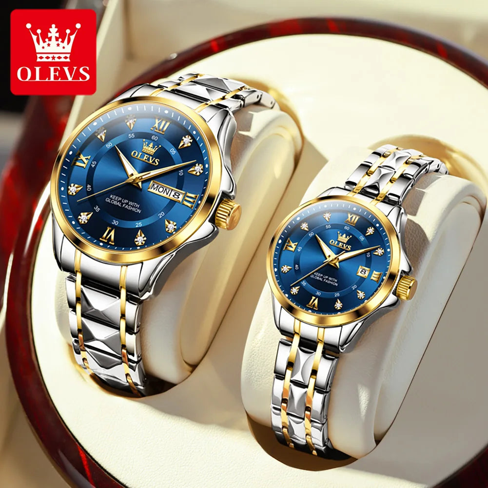 OLEVS Original Luxury Brand Couple Watch Waterproof Romantic Quartz Watch Luminous Fashion Men's and Women's Watches Diamond
