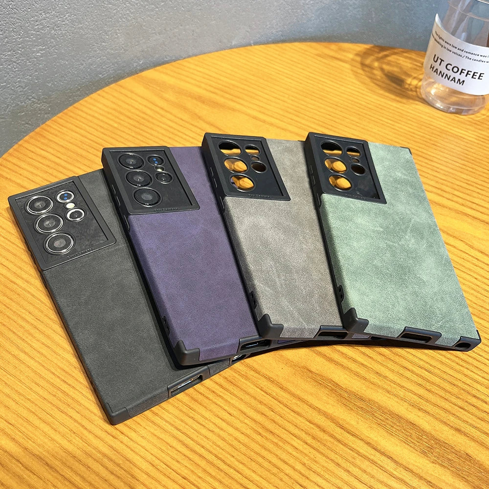 Luxury Suede Leather Soft Case For Samsung Galaxy S24 S23 S22 Ultra Silicone Matte Shockproof Camera Protection Bumper Cover