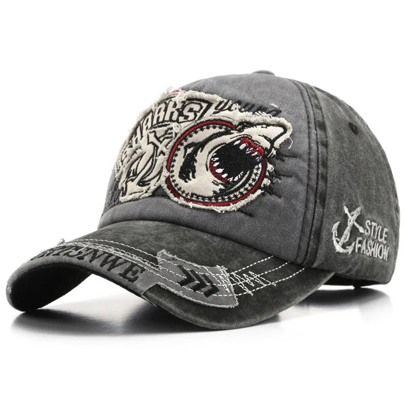 2022 Men's and Women's Outdoor Baseball Cap Shark Cowboy Hat Adjustable Peaked Cap Sun Hat Embroidered Washed Cotton Hat Couple