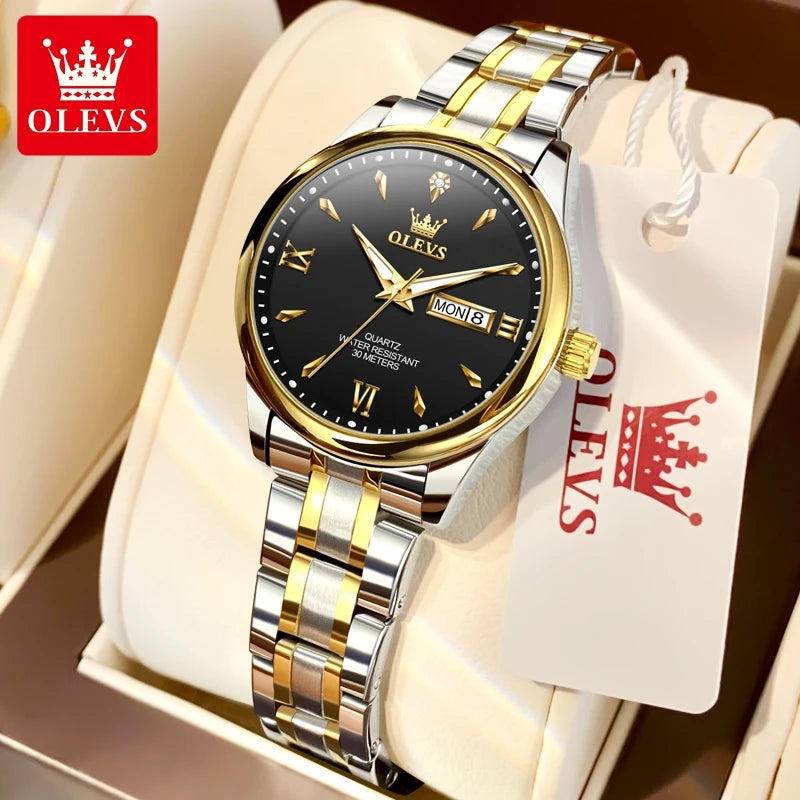 OLEVS Top Brand Couple watch Calendar Waterproof Luminous Quartz Watch for Men's and Lady's Original Fashion Lover's Watches