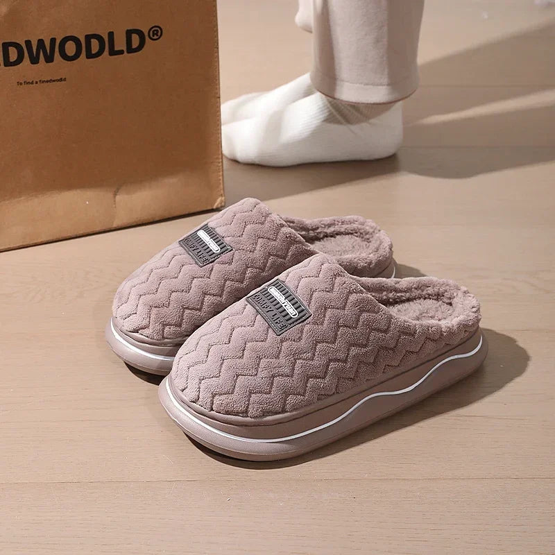 Classic Men Winter Anti-slip House Slippers Women Indoor Home Shoes Unisex Couple Anti-skid Soft Cozy Cotton Footwear