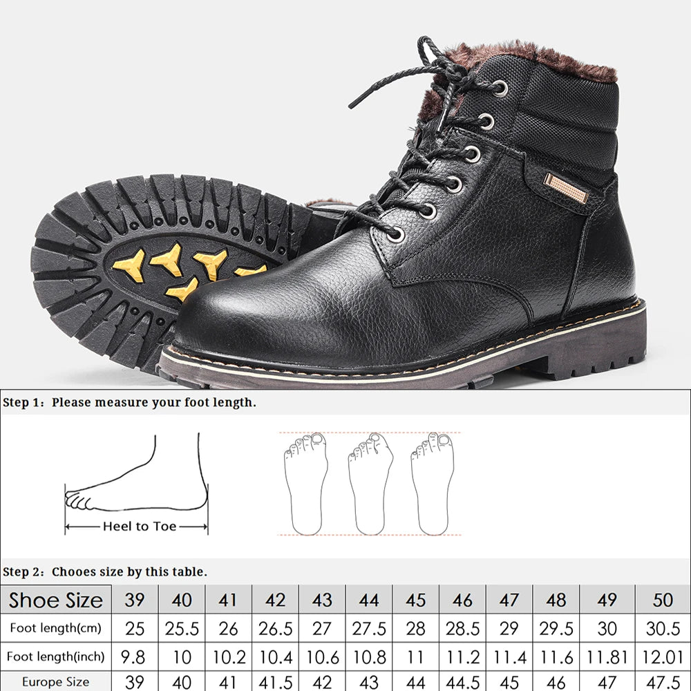 Men Boots Non-Slip Genuine Leather Comfortable Top Quality Warm Snow Boots Men