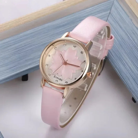 Student Watch Female Rhinestone Fashion Luxury Wristwatch Watches for Woman Maple Leaf Quartz Fashion Trend Thin Strap Relógio
