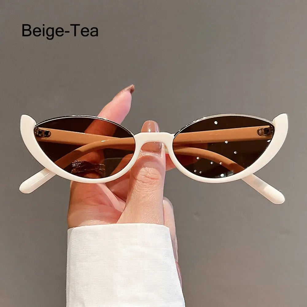 New Retro Small Cat Eye Sunglasses Trendy Half-frame Sun Glasses Women Men Luxury Cycling Eyewear Fashion Vintage Shades